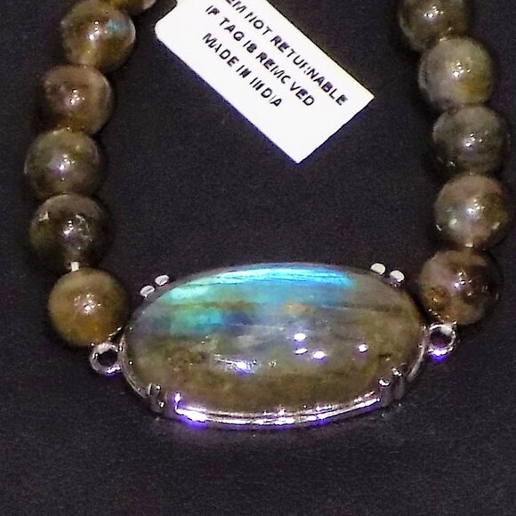 New Labradorite Cabochon Bolo Bead Slide Bracelet Made in India - Picture 4 of 9